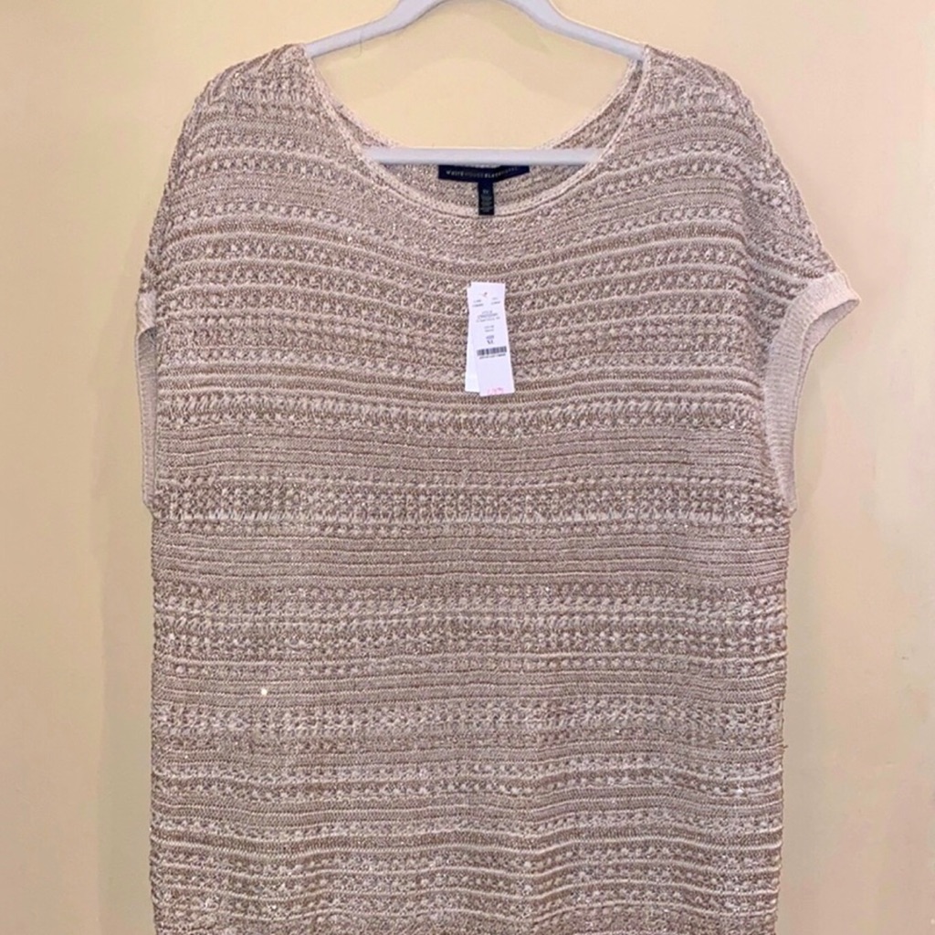 Nwot White House Black Market Gold And White Sweater Top